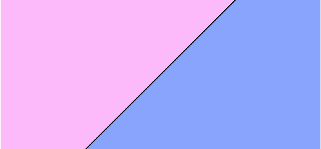 A box with a diagonal live running across it. Pink on top of the line, blue under the line.